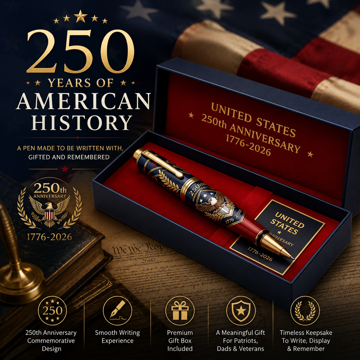 🇺🇸 America 250th Anniversary Commemorative Pen Gift Set | 1776–2026 Patriotic Keepsake