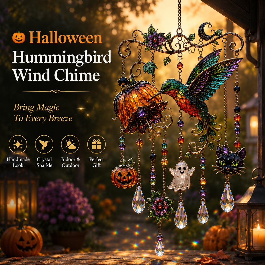 🎃 Halloween Hummingbird Wind Chime | Crystal Garden Hanging Decor