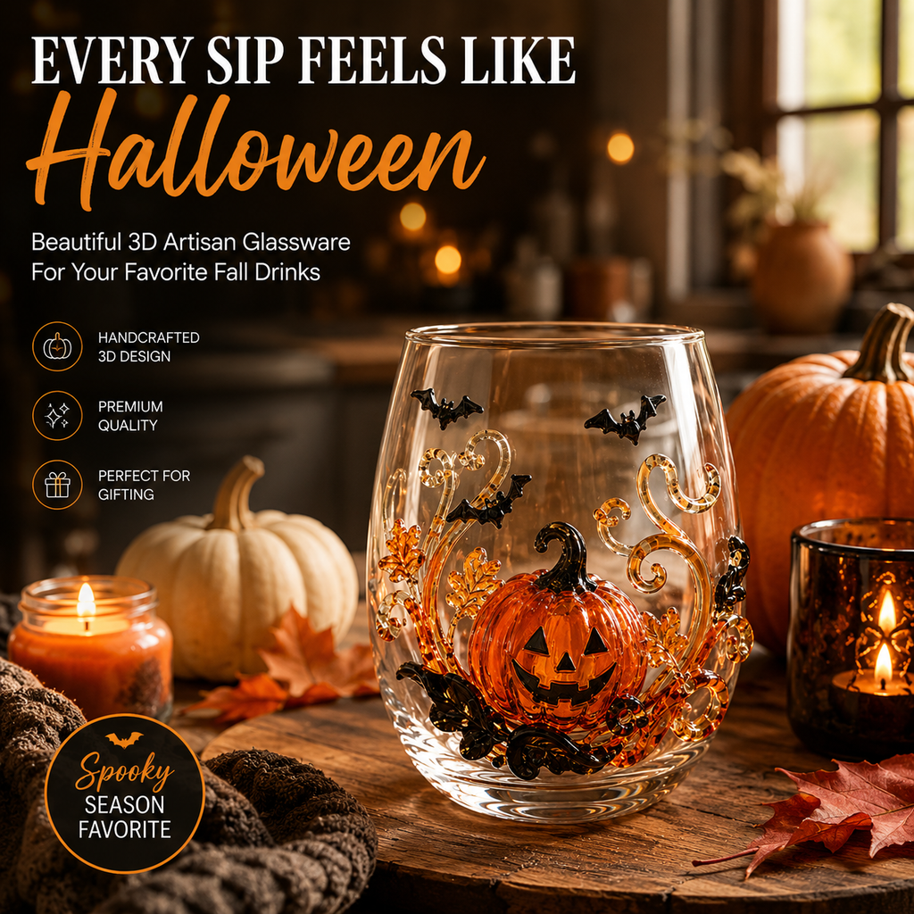 🎃 3D Halloween Artisan Glassware Collection | For Magical Halloween Sips, Eye-Catching 3D Details, Luminous Festive Party Moments & Cozy Fall Home Bar Glow