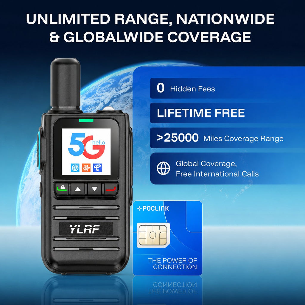 🛡️5G LTE Global Walkie Talkie with Lifetime Free SIM – Unlimited Range POC Smart Radio with App – Rugged Waterproof Pocket Radio for Hiking & Off-Grid Teams 🌍