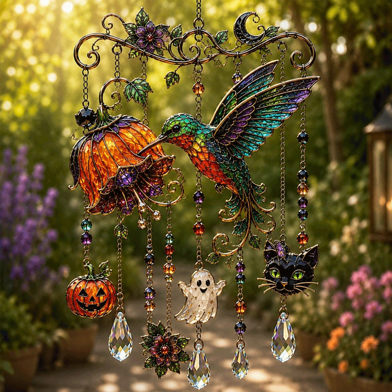 🎃 Halloween Hummingbird Wind Chime | Crystal Garden Hanging Decor