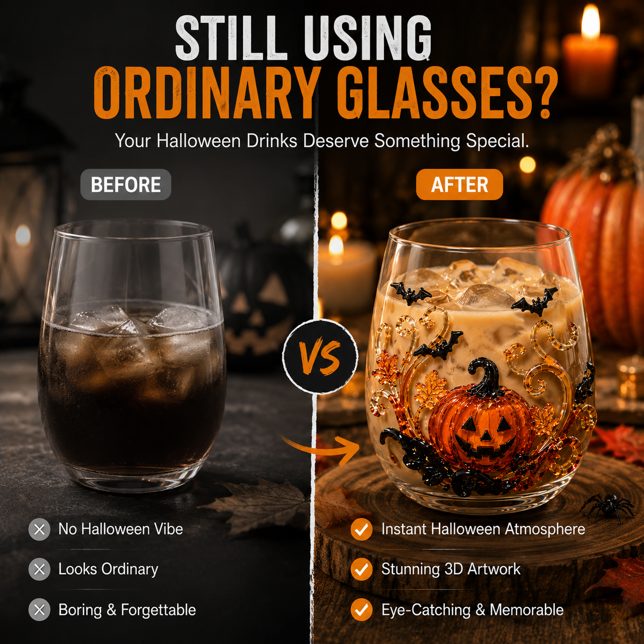 🎃 3D Halloween Artisan Glassware Collection | For Magical Halloween Sips, Eye-Catching 3D Details, Luminous Festive Party Moments & Cozy Fall Home Bar Glow