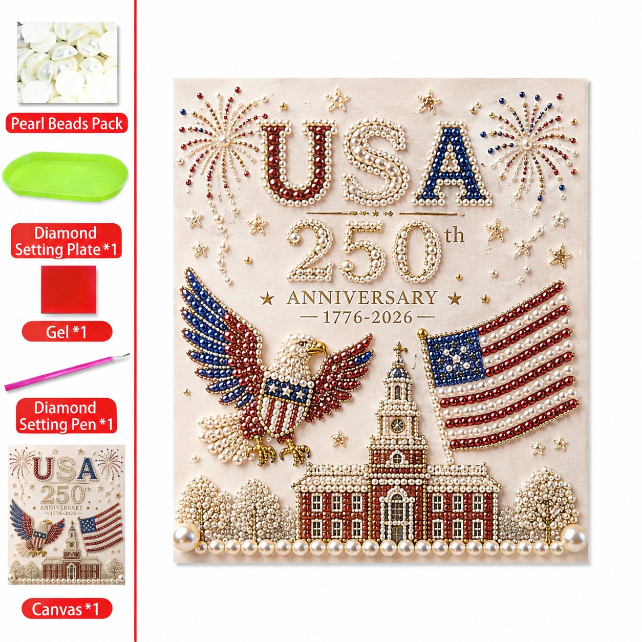 🎆🇺🇸 USA 250th Anniversary Pearl Art Kit – Patriotic DIY Craft
