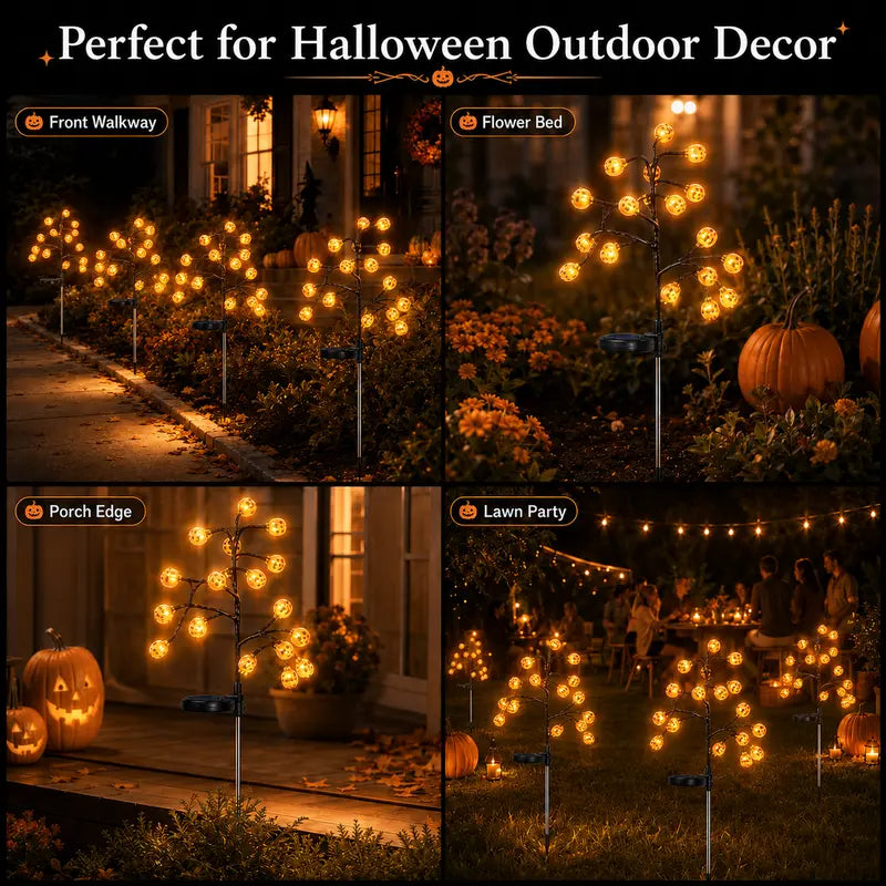 🎃 Pumpkin Solar Stake Lights 4PCS – Halloween Outdoor Yard Decor