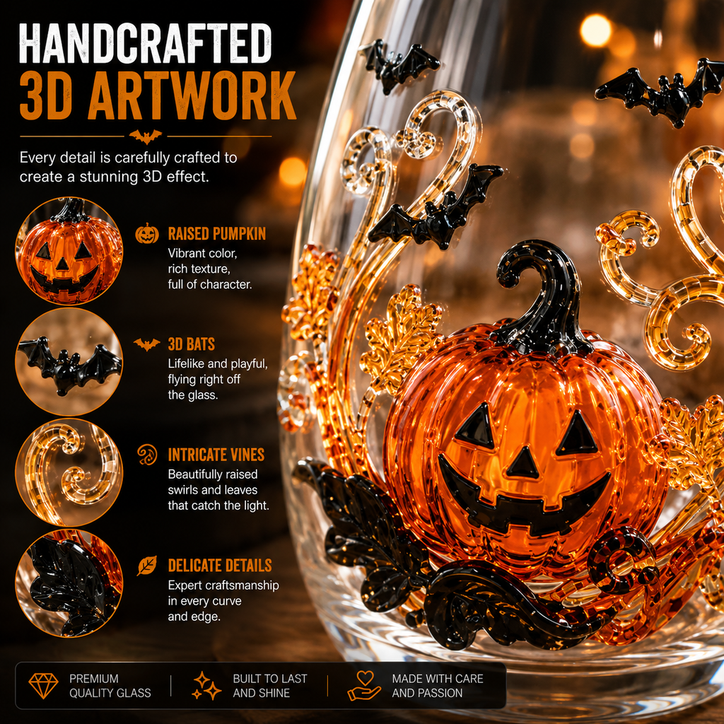 🎃👻 3D Halloween Glassware – Artisan Design, Luminous Glow, Perfect for Fall & Festive Sips