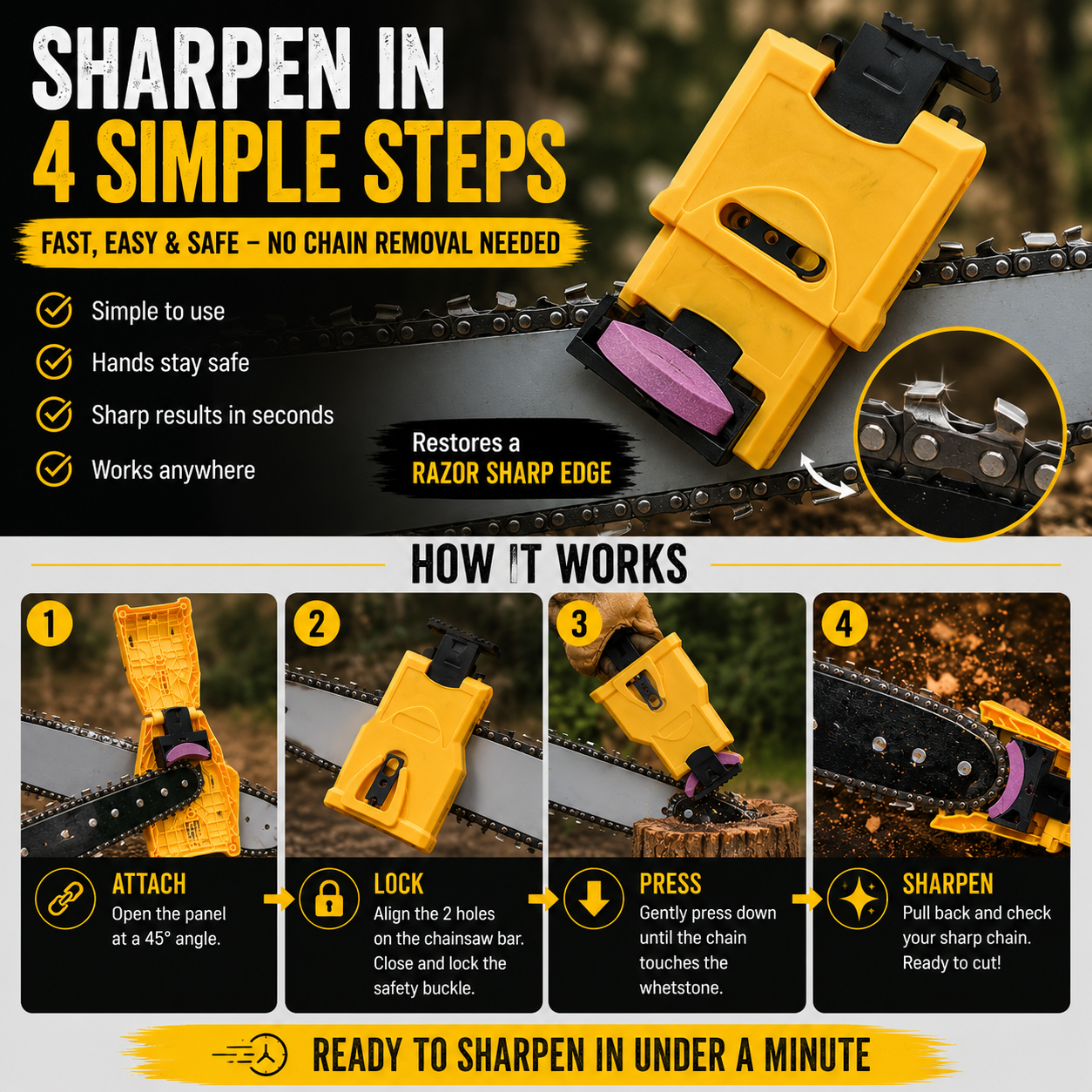 🔥Chainsaw Chain Sharpener Kit | Fast Portable Saw Chain Sharpening Tool