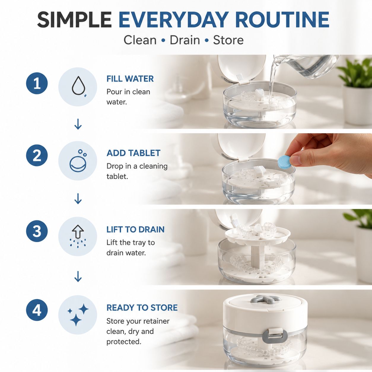Retainer Cleaner Case with Mirror, Brush & Drain Tray