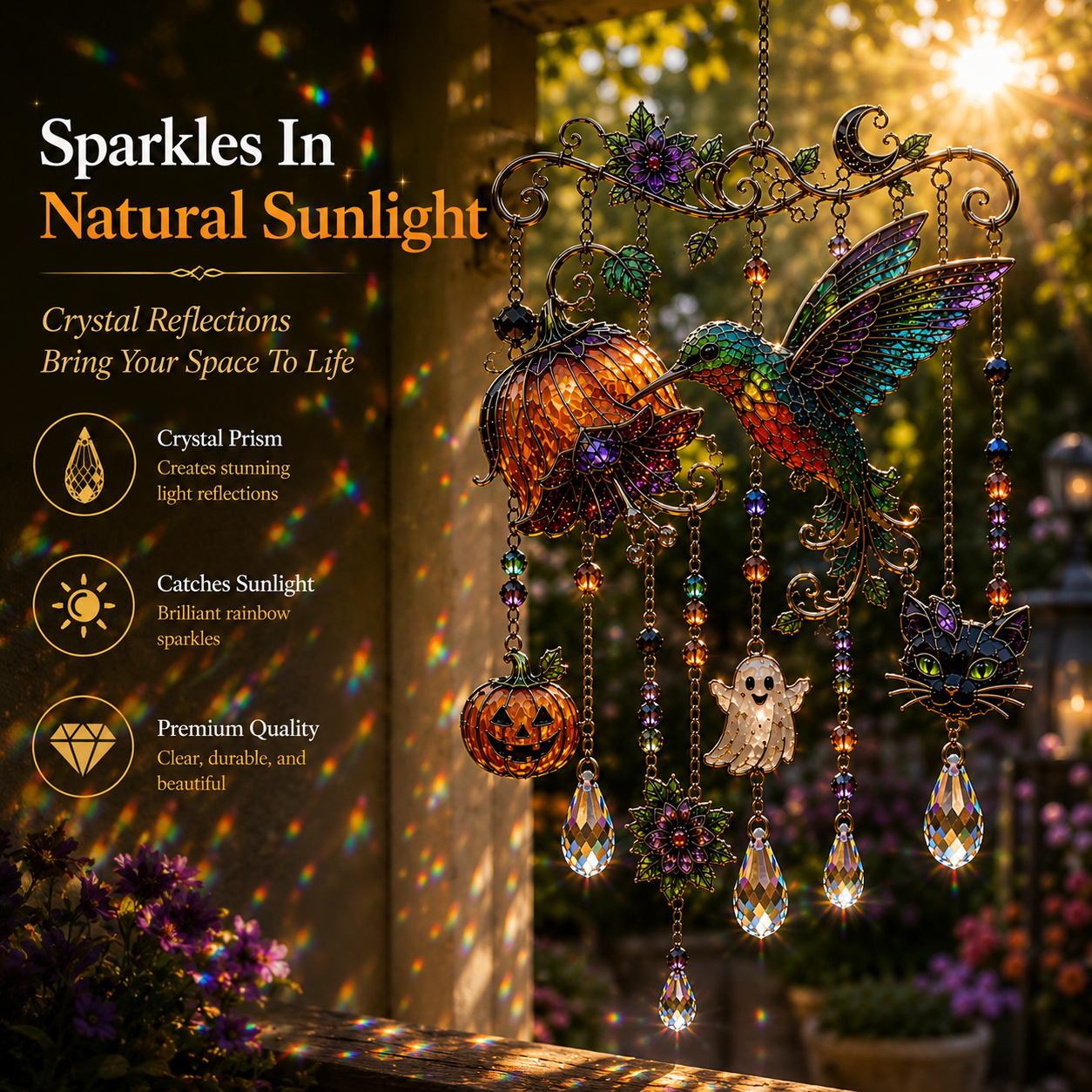 🎃 Halloween Hummingbird Wind Chime | Crystal Garden Hanging Decor