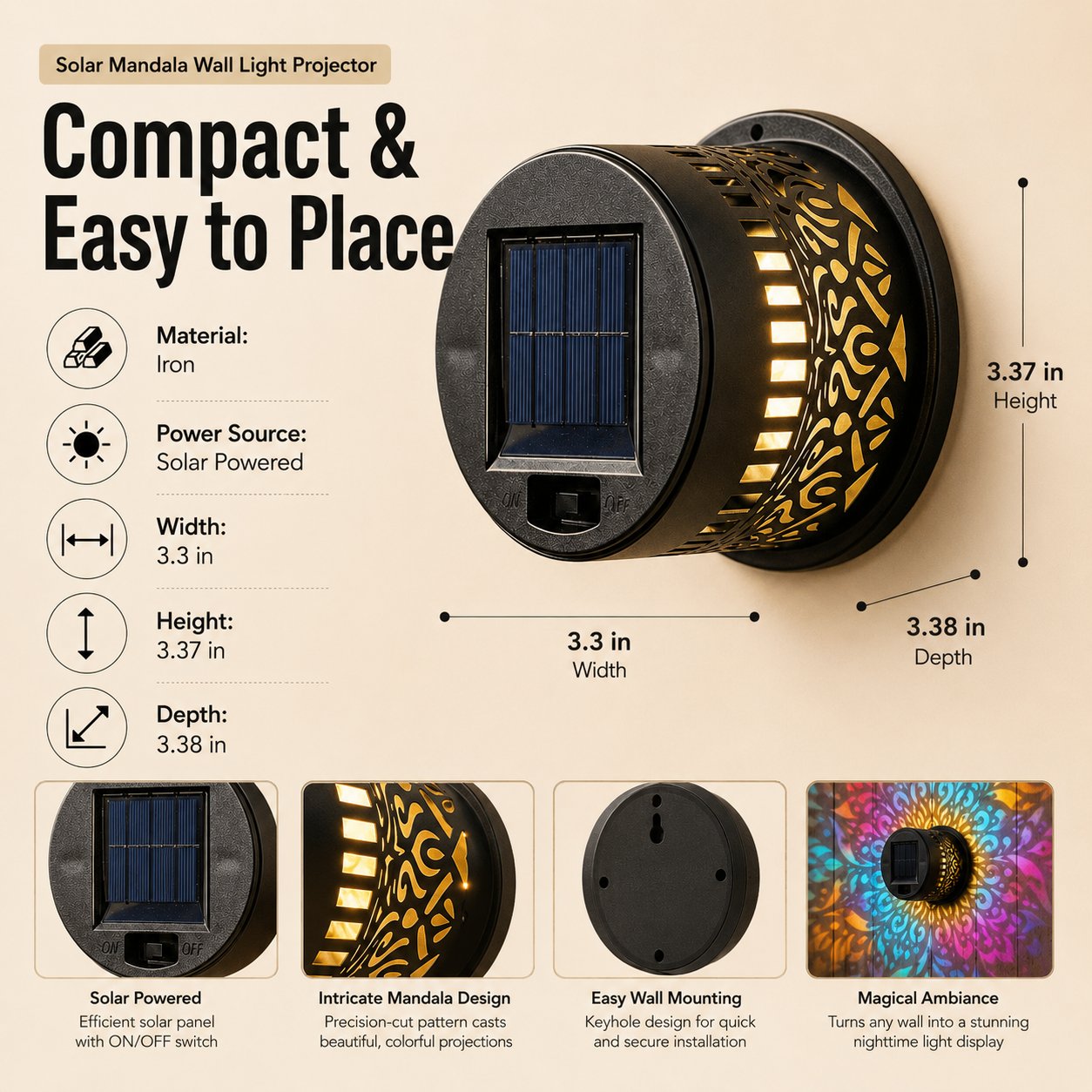 🏡Mandala Pattern Solar Wall Light Garden Yard Ambient Lighting