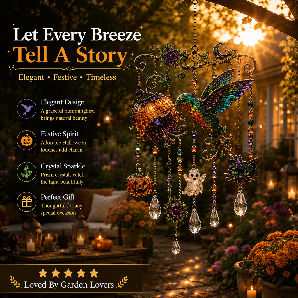 🎃 Halloween Hummingbird Wind Chime | Crystal Garden Hanging Decor