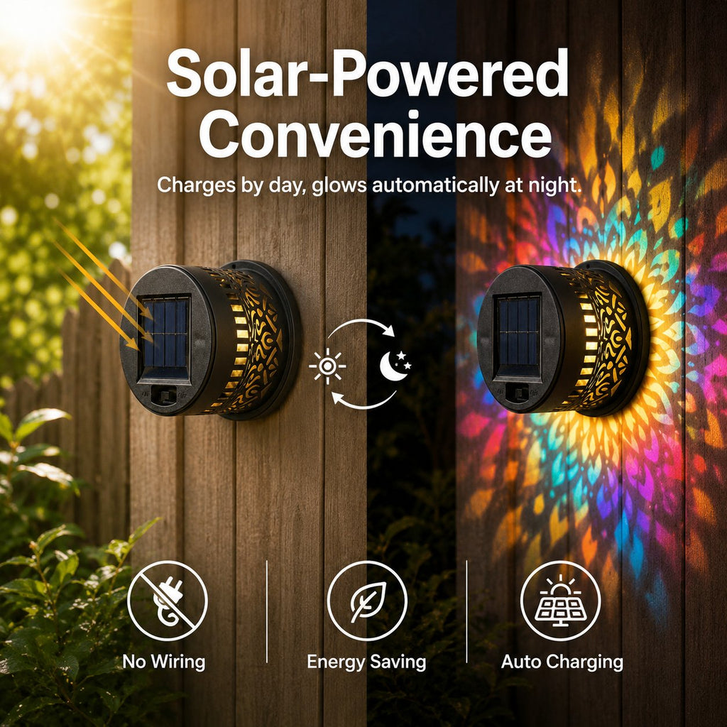 Solar Mandala Wall Light Outdoor Garden Fence Projector Lamp Patio Ambient Decor