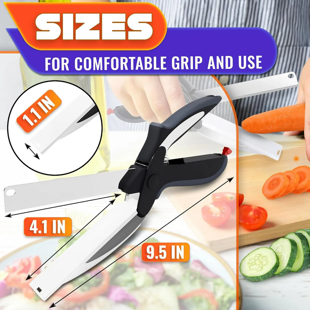 ✂2 in 1 Kitchen Scissors– Stainless Steel Blade & Plastic Cutting Board Scissors