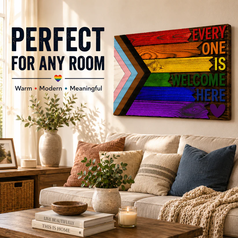 Everyone Is Welcome Here™ | Handmade 3D Progress Pride Flag Wood Sign