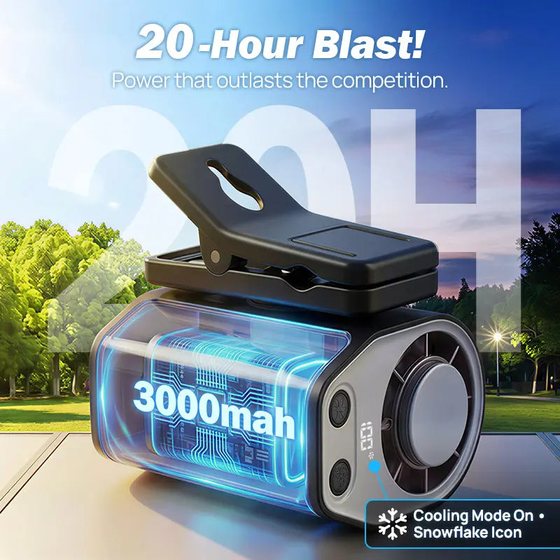 ❄️2026 Car Clip On Fan with LED Display - USB Rechargeable Personal Cooling Fan, 20Hr Battery