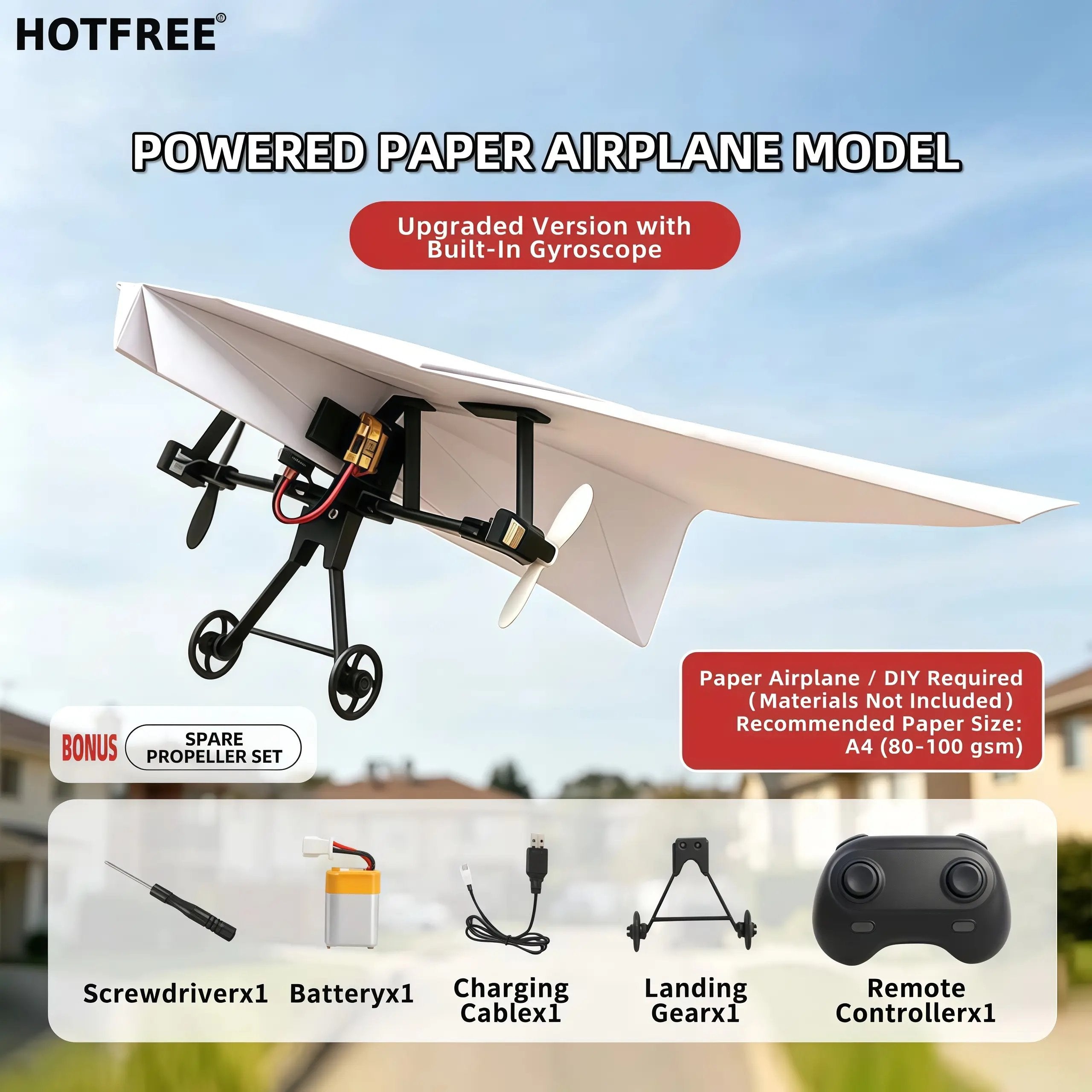 49%OFF RC Paper Airplane Kit with Gyro Stabilizer – DIY Electric Remote Control Plane with Dual Propellers, Lightweight Foldable Flying STEM Toy