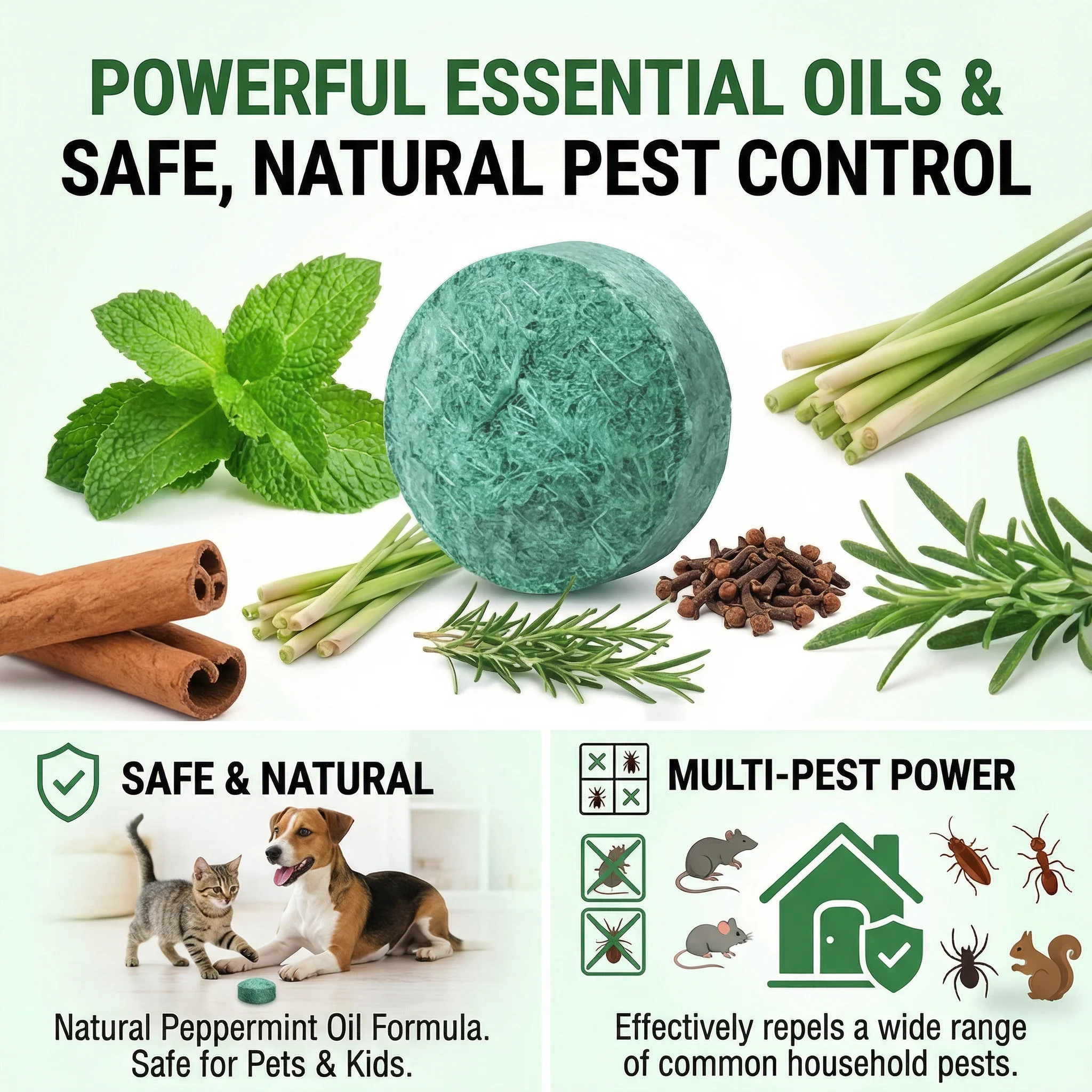 🟢 Natural Peppermint Rodent Repellent Tablets – 12 Pack