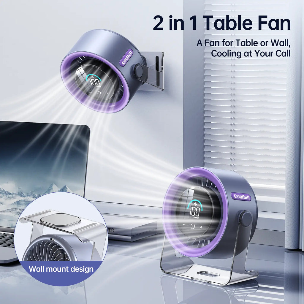 🔥Coolhill Desktop Fan Turbo Table Fan Travel Vacation Essentials for Office 100-Speed Digital Display Low Noise Rechargeable Battery Dual Adjustment Modes Quiet Cooling Quiet Desk Fan Portable