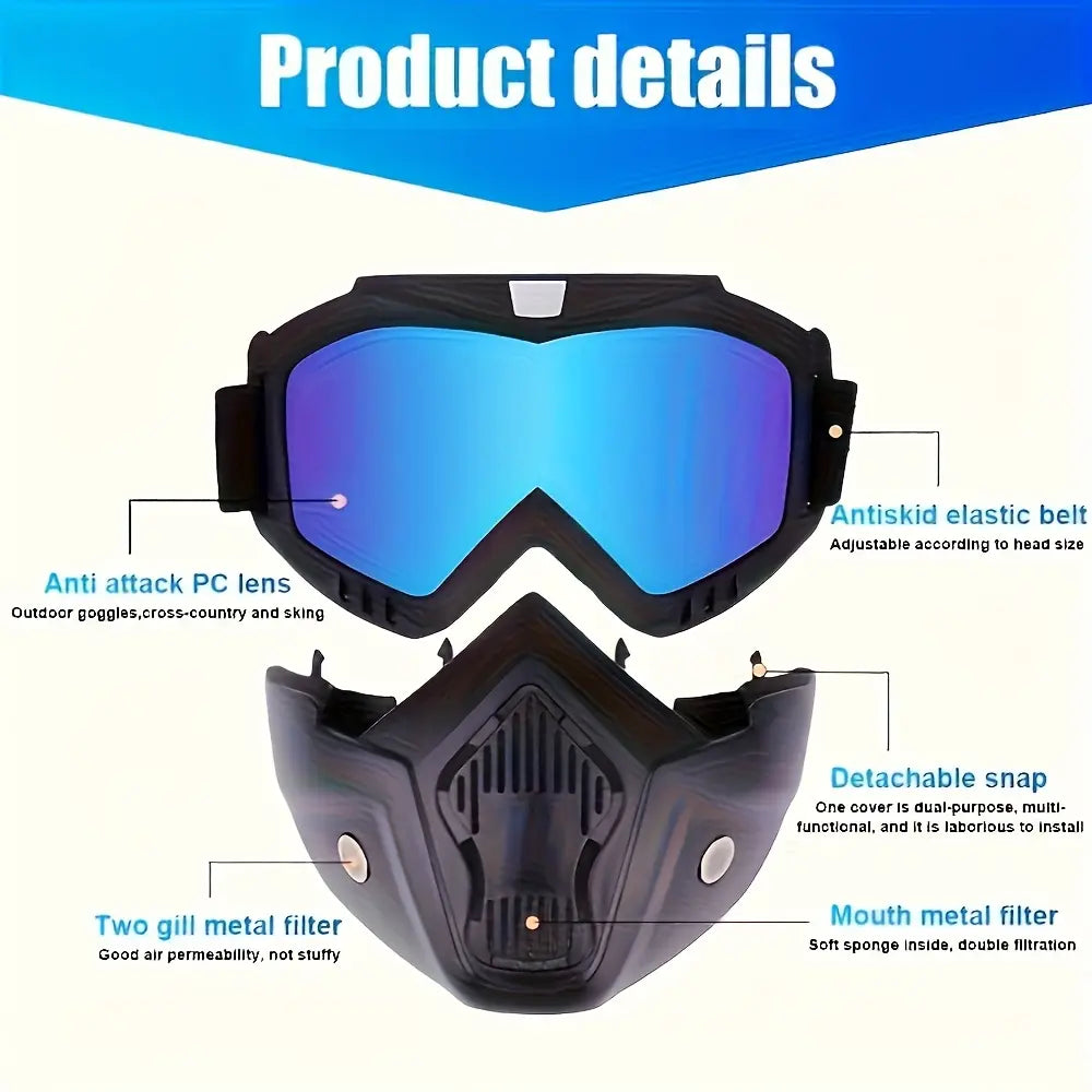 A Full-face Goggle with Anti-fog High-definition Lenses, a Detachable and Adjustable Ski Mask, and a Comfortable Sponge Pad - Made of Plastic.