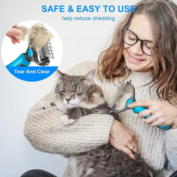 🐕Double-Sided Pet Grooming Rake – Dematting & Deshedding, Safe for All Coats