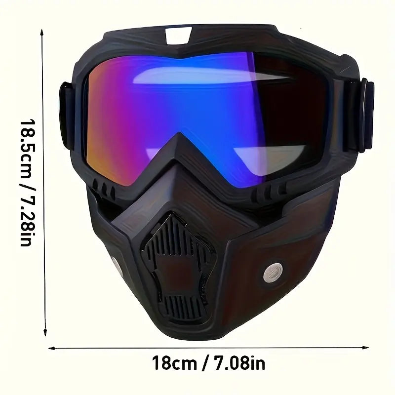A Full-face Goggle with Anti-fog High-definition Lenses, a Detachable and Adjustable Ski Mask, and a Comfortable Sponge Pad - Made of Plastic.