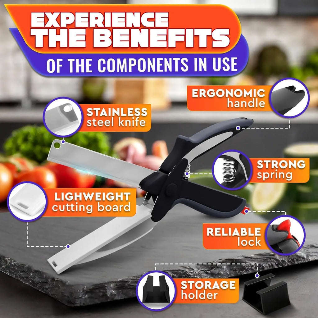 2 in 1 Kitchen Scissors– Stainless Steel Blade & Plastic Cutting Board Scissors
