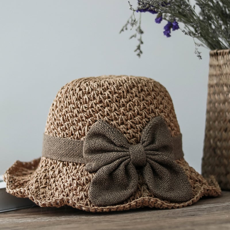 🔥✨Straw Hat with Retro Bow – Foldable & Breathable for Summer