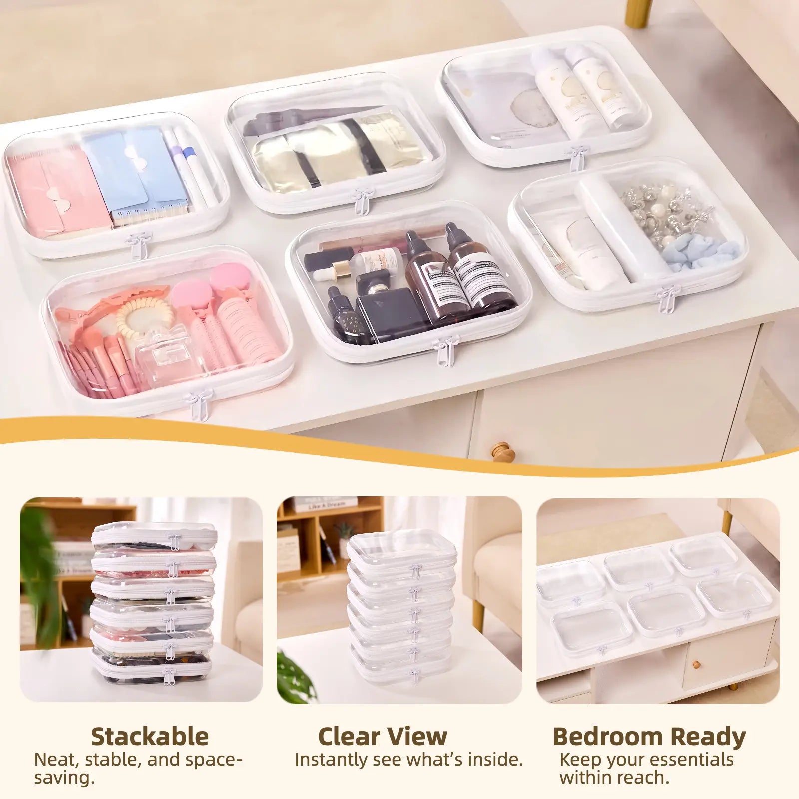 📦 Clear Hard Zipper Storage Case – Portable Organizer for Makeup & Small Items