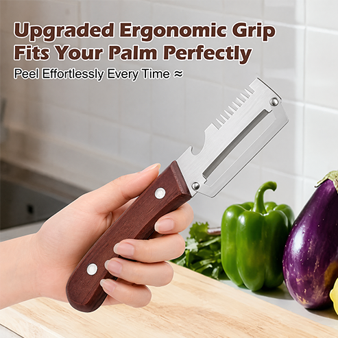 ❤️‍🔥Wooden-Handled Stainless Steel Sharp Peeler with Built-In Bottle Opener