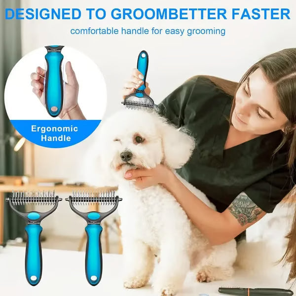 🐕Double-Sided Pet Grooming Rake – Dematting & Deshedding, Safe for All Coats