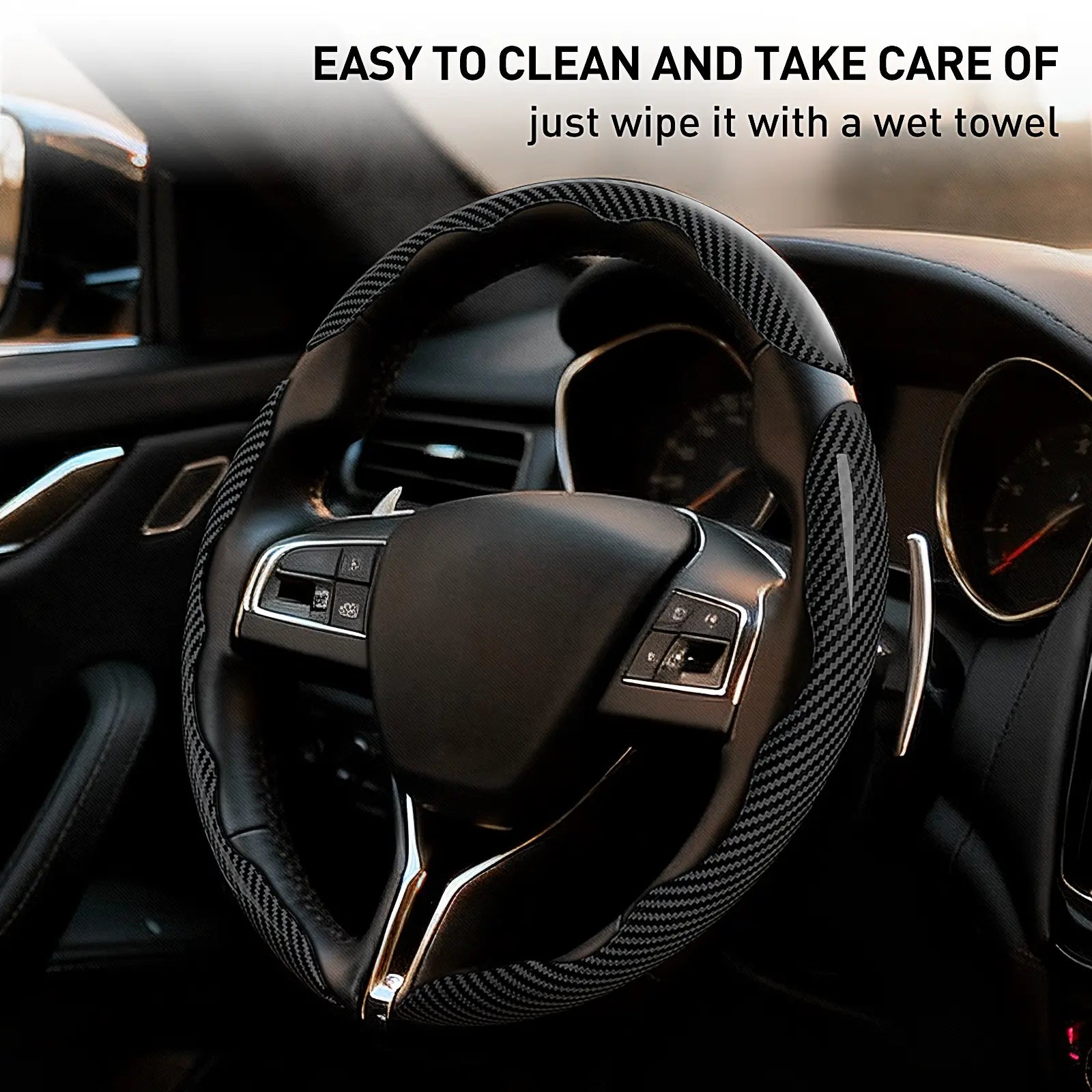 🚗Car Steering Wheel Cover, Non slip Design Steering Wheel Protector, Universal Car Steering Wheel Cover for 15 Inch