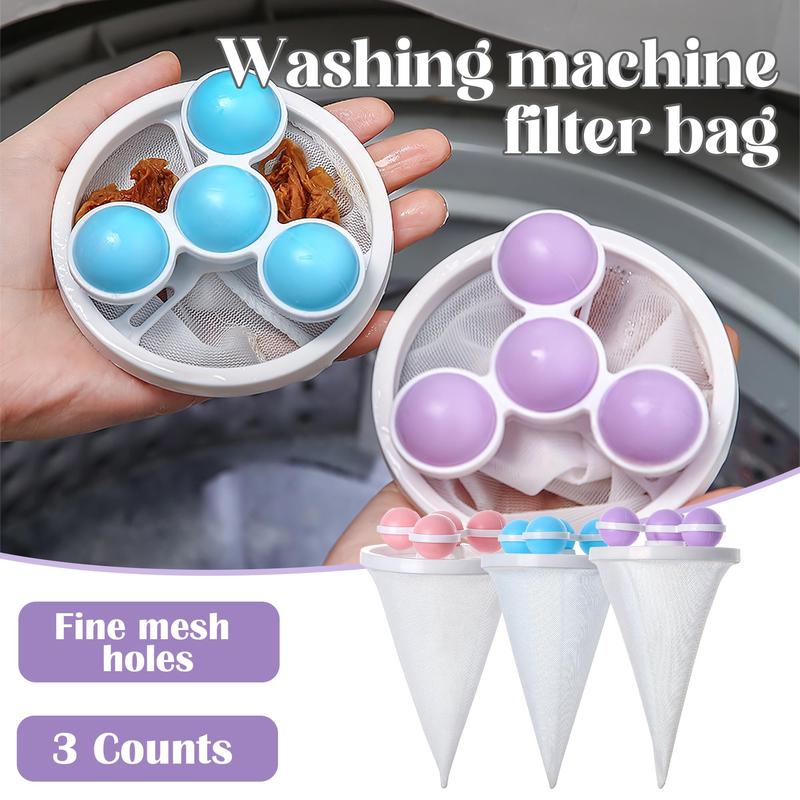 3 Pack Reusable Floating Washing Machine Hair Filter Bags - Pet Hair Lint Catcher
