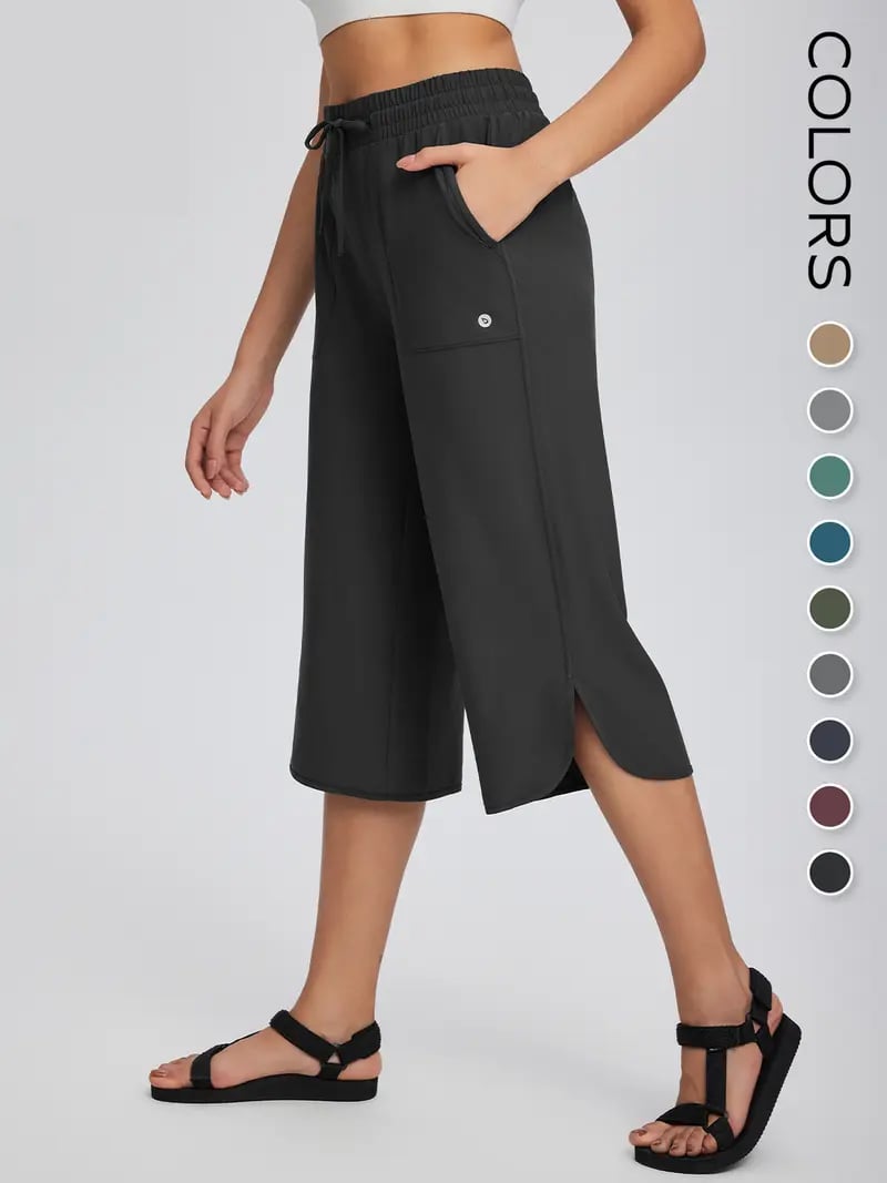 ⚡Women's Wide Leg Yoga Capris – High Waisted with Pockets, Quick Dry, Lightweight, UPF 50+ Sun Protection – Loose Comfy for Hiking, Gym, Travel & Outdoor Workout ☀️