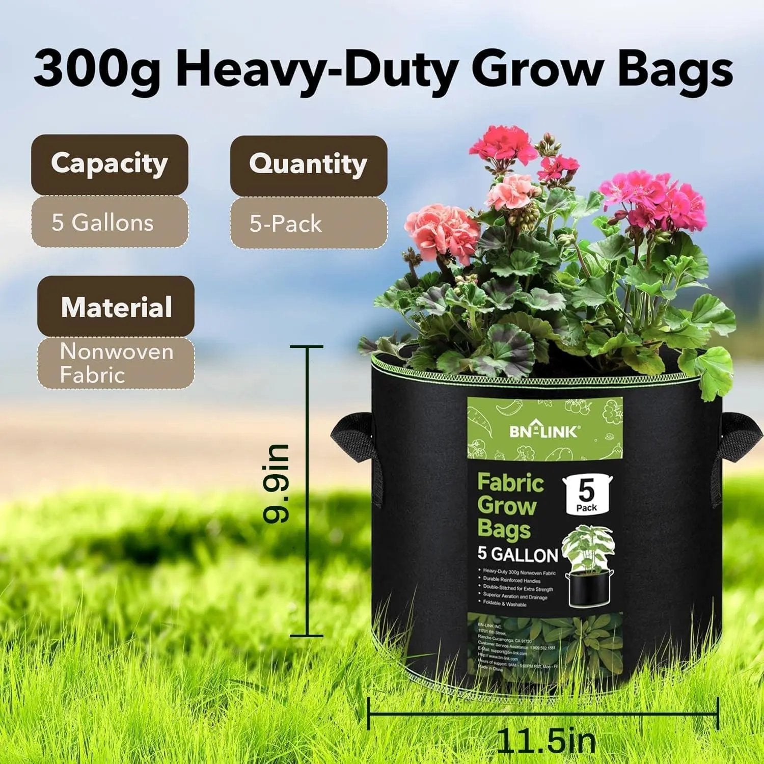 BN-LINK 5-Pack 5 Gallon Grow Bags