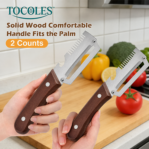 ❤️‍🔥Wooden-Handled Stainless Steel Sharp Peeler with Built-In Bottle Opener
