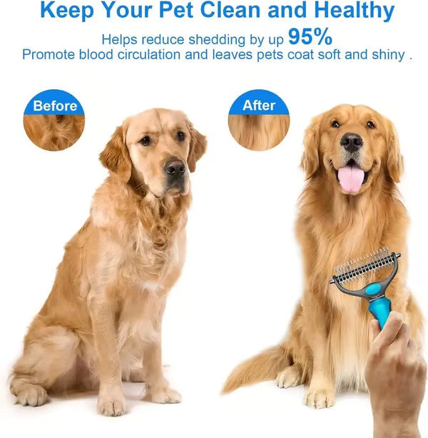 🎁Double-Sided Pet Rake – Deshedding Tool for Dogs & Cats 🐶🐱