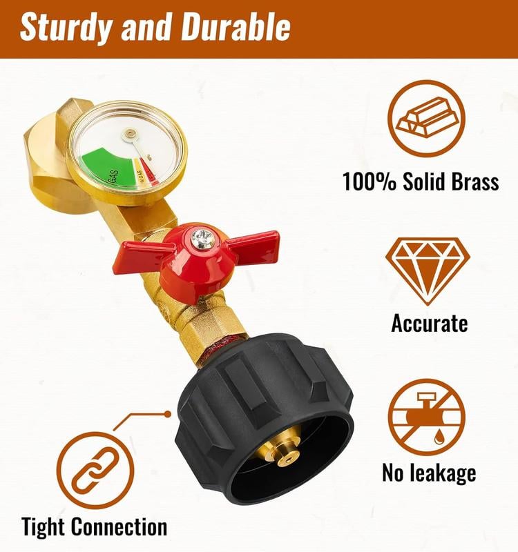 ⛽ Premium Brass Propane Refill Adapter with Gauge | QCC1 Connector