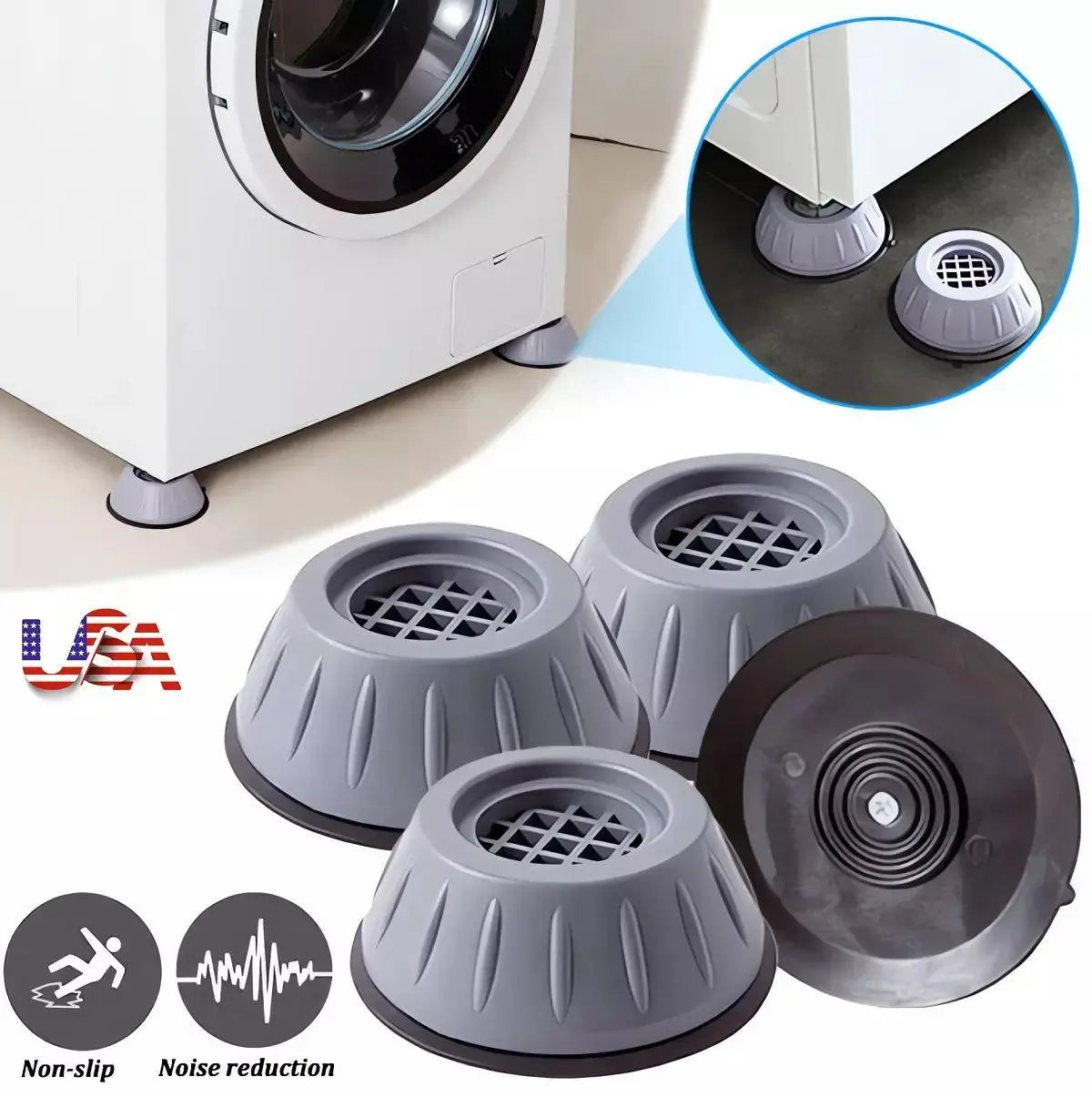 4-Piece Durable Compact Shock-Absorbing Pads for Large Home Appliances (Washing Machines, Dryers, Refrigerators) - Reduces Vibrations and Noise, Prevents Movement, Refrigerator Accessories
