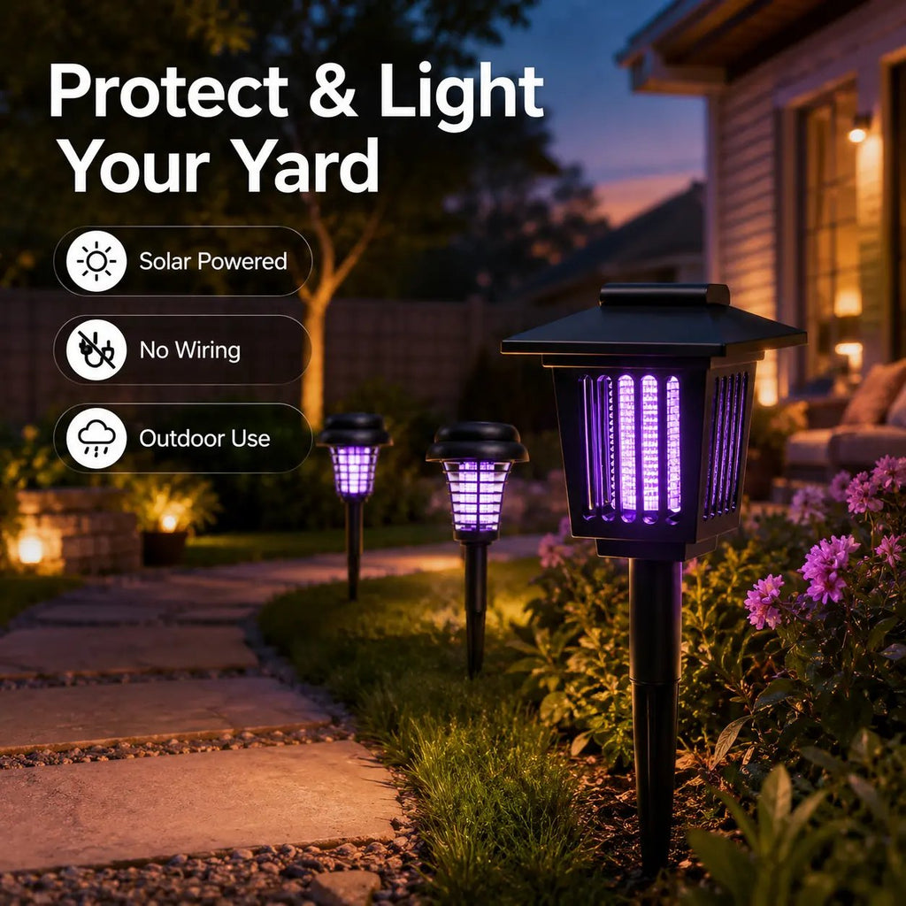 ☀️ 2-in-1 Solar Bug Zapper – UV Mosquito Killer + Soft Pathway Light, Auto Dusk-to-Dawn, IP65