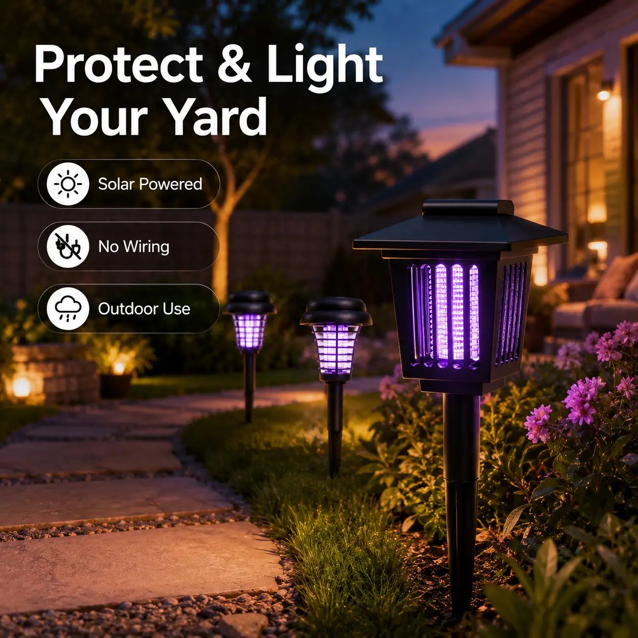 ☀️ 2-in-1 Solar Bug Zapper – UV Mosquito Killer + Soft Pathway Light, Auto Dusk-to-Dawn, IP65