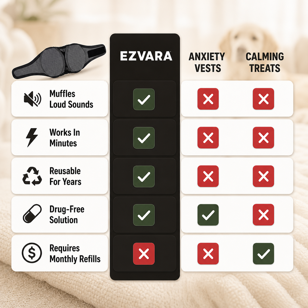 Ezvara™ Noise Cancelling Dog Ear Wrap – Calming Ear Cover for Fireworks & Thunderstorms