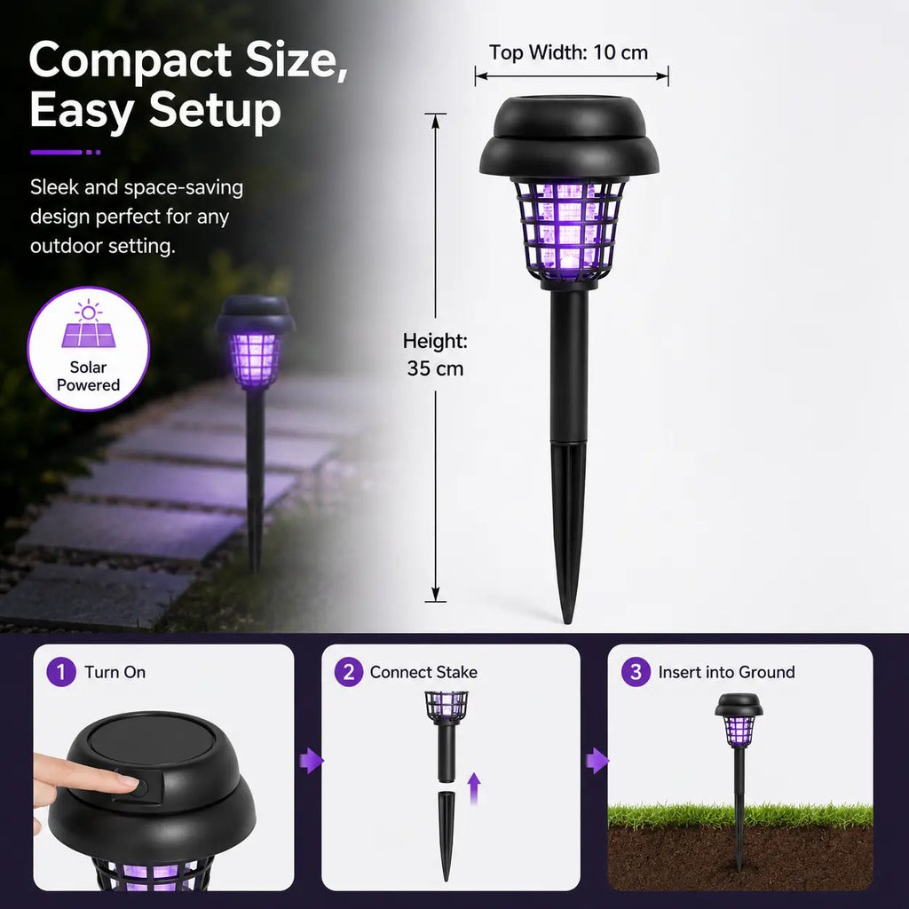 ☀️ 2-in-1 Solar Bug Zapper – UV Mosquito Killer + Soft Pathway Light, Auto Dusk-to-Dawn, IP65