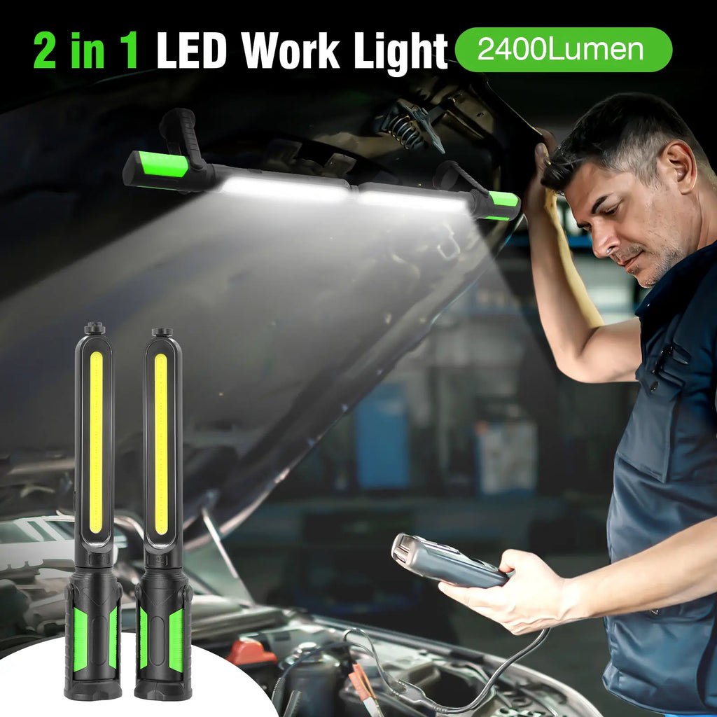 【FathersDayGift】Linkax Rechargeable 2400LM USB Work Light Bar for Mechanics, 4400mAh Battery, Hooks & Magnetic Attachment, LED Car Lights, Vehicle Accessories for Car & Garage Repair Tools