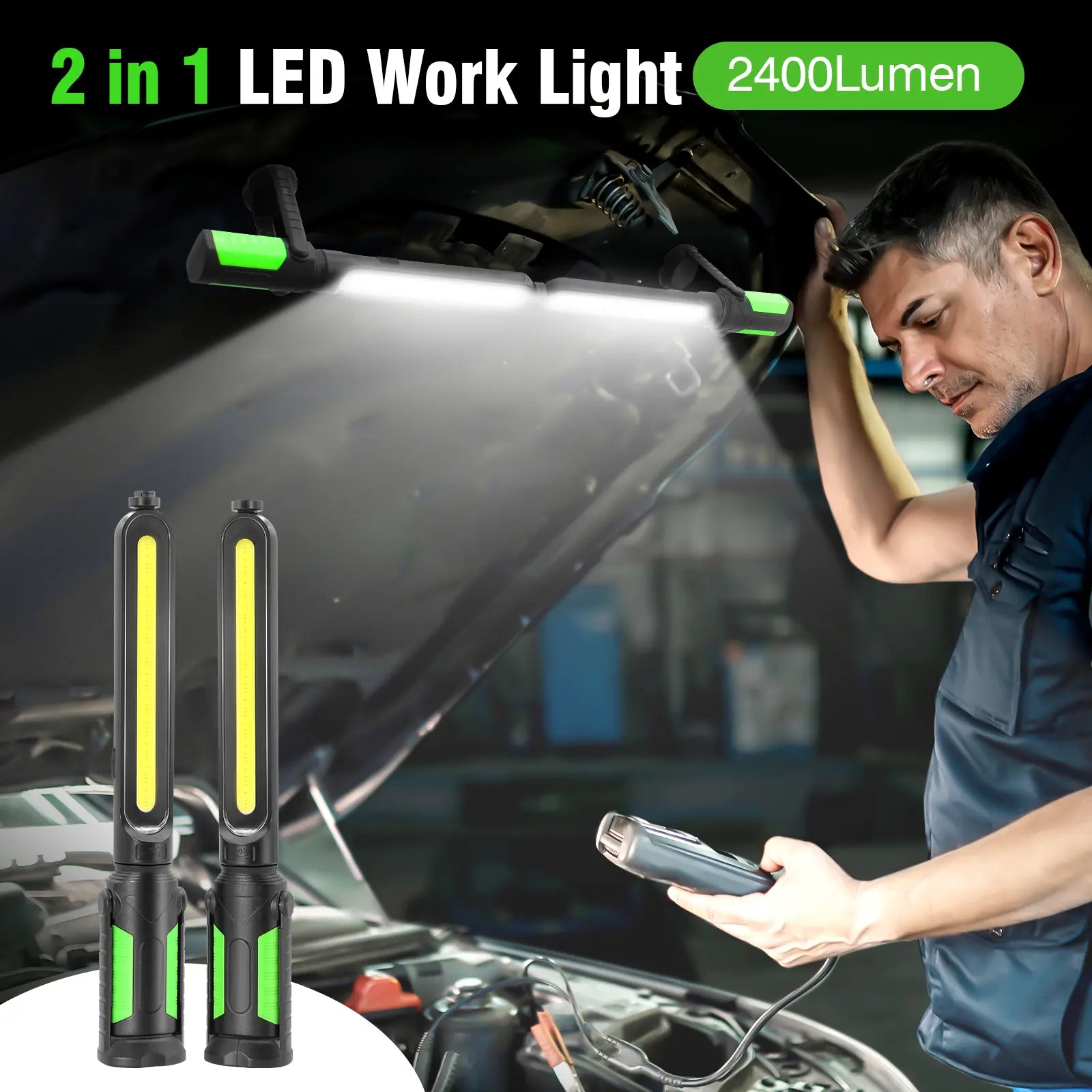 🎁 Father's Day Gift – Linkax 2400LM Work Light Bar, Rechargeable, Magnetic + Hooks