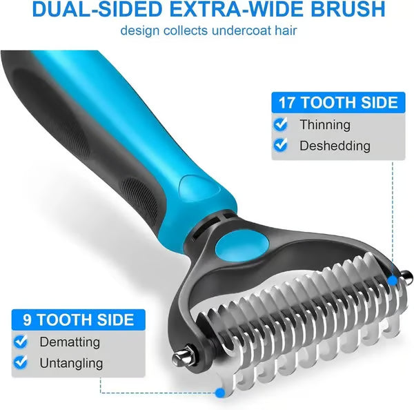 🐕Double-Sided Pet Grooming Rake – Dematting & Deshedding, Safe for All Coats