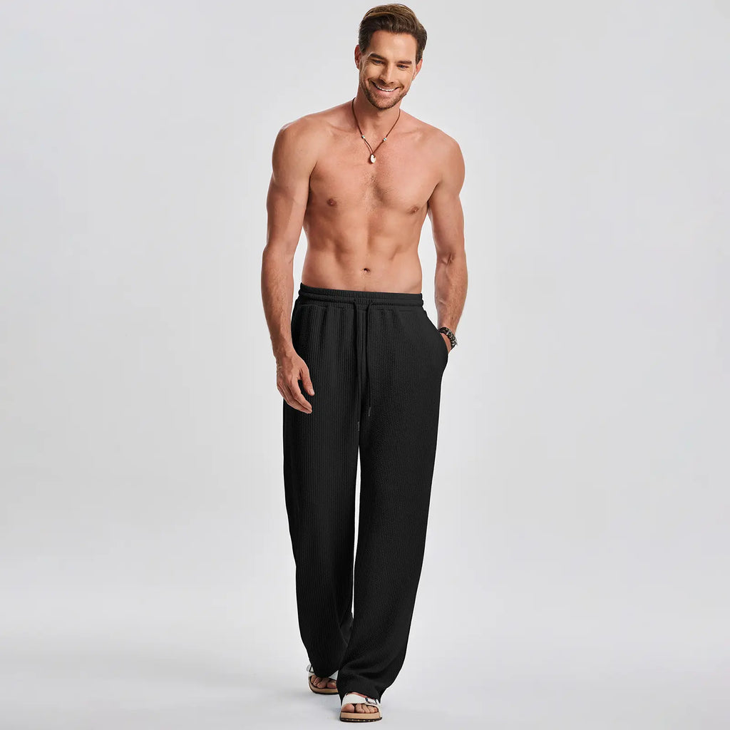 Mens 2 Piece Rib Knit Sweatsuit Summer Sleeveless Tank Top Baggy Wide Leg Pants Set Vacation Beach Outfit for Men