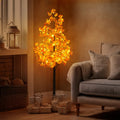 6FT LED Artificial Maple Tree, 160 Warm White Lights Fall Decor Tree with Orange Leaves, Knock-Down Lighted Maple Tree for Thanksgiving Halloween Indoor Outdoor Autumn Home Decor
