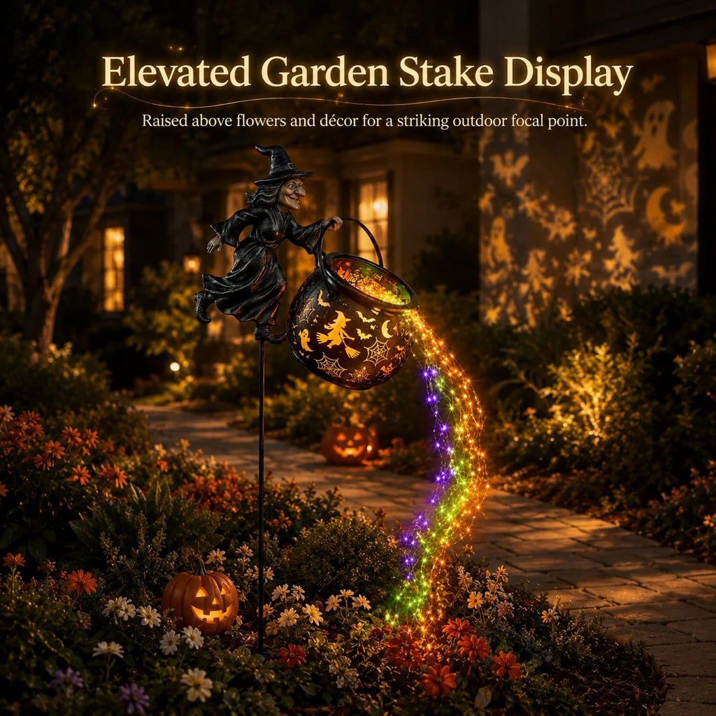 🧙‍♀️ Solar Witch Garden Stake Lights – Halloween Outdoor Decor with Magical Flowing LED Light | Waterproof Auto ON/Off Yard Decoration