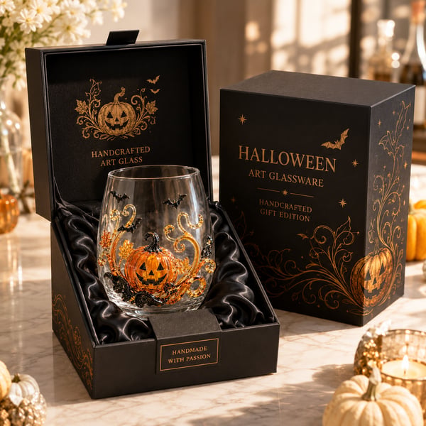 🎃👻 3D Halloween Glassware – Artisan Design, Luminous Glow, Perfect for Fall & Festive Sips