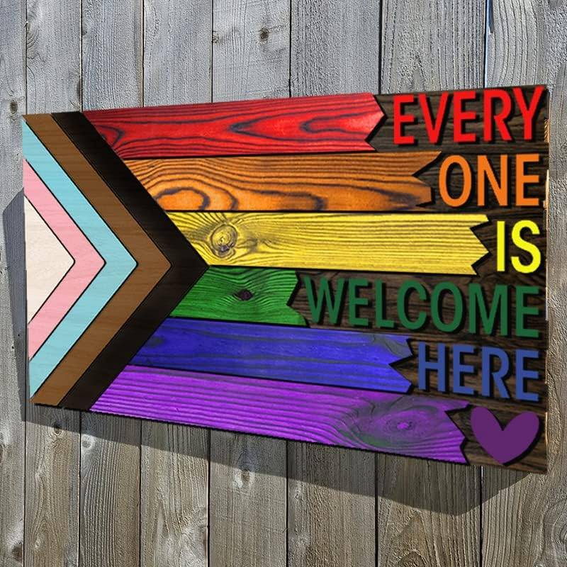 Everyone Is Welcome Here™ | Handmade 3D Progress Pride Flag Wood Sign
