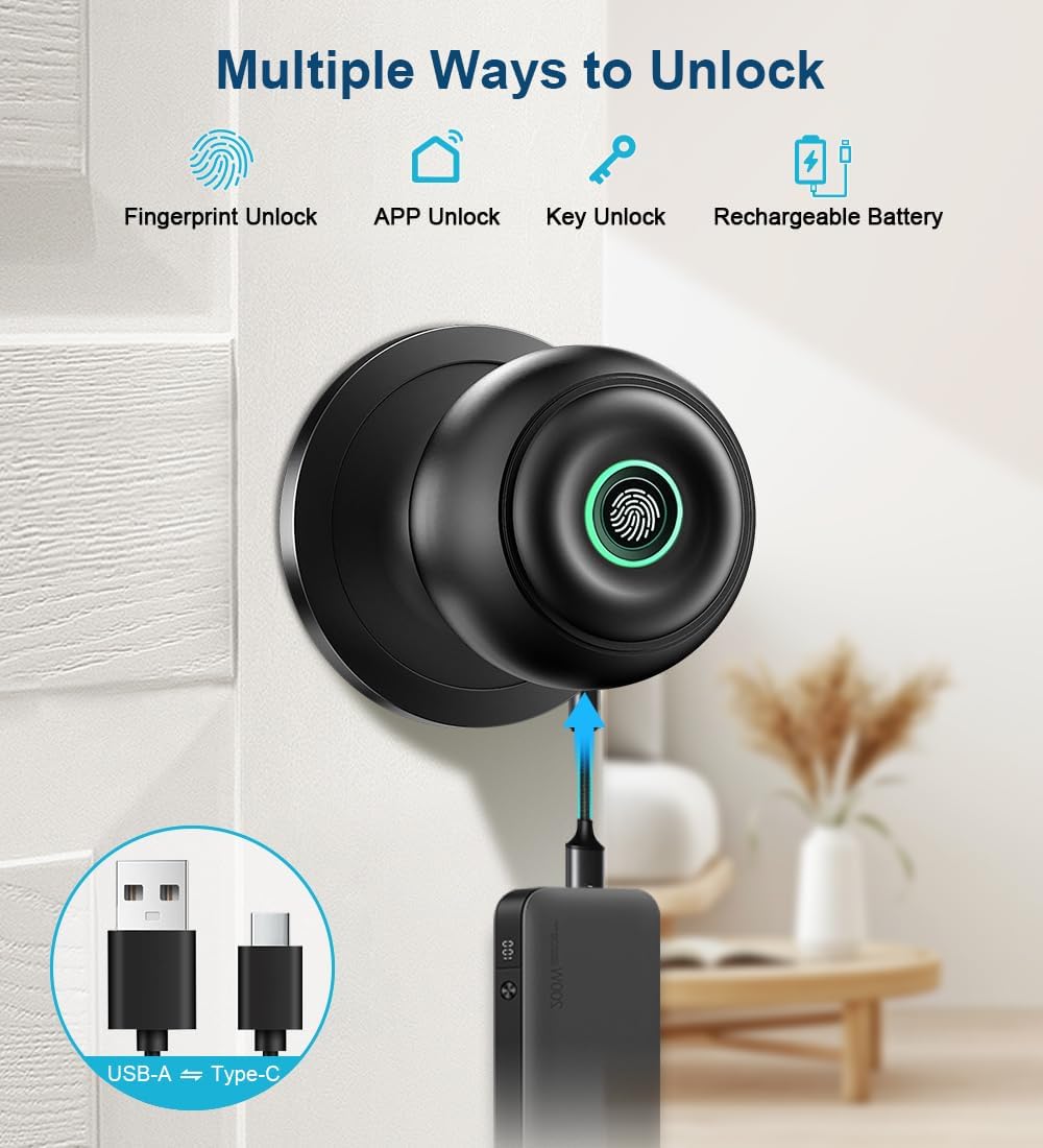 🔒 4-in-1 Fingerprint Smart Door Knob – Keyless Entry, APP Control, Easy Installation（Free shipping）